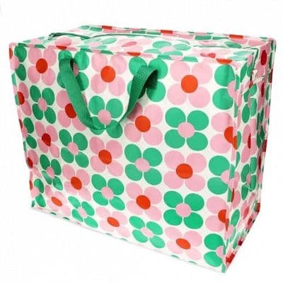 Jumbo Storage Bag - Green and Pink Daisy