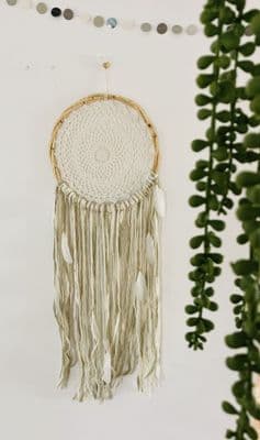 Large Boho Crochet Dream Catcher, 30cm, Natural Creams, Taupe, Beige