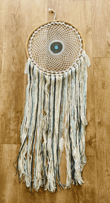 Large  Boho Crochet Dream Catcher, 30cm, White/Blue/Grey's