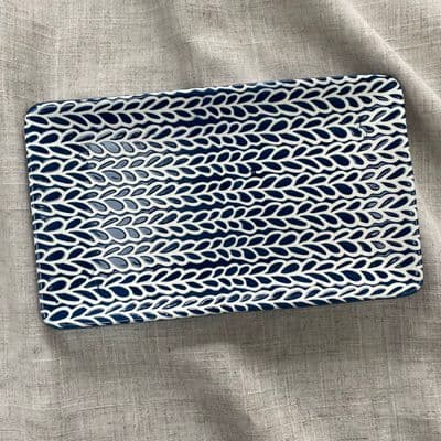 Large Ceramic Trinket Dish, Navy Blue Leaf Repeat  pattern by Gisela Graham