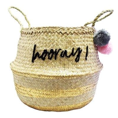 Large 'Hooray' Woven Belly Basket