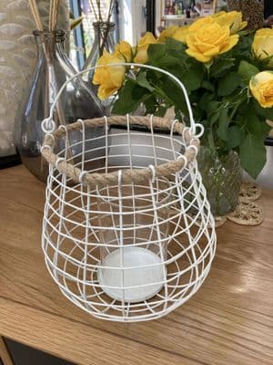 Large White White Hurricane Lantern with Rope Trim
