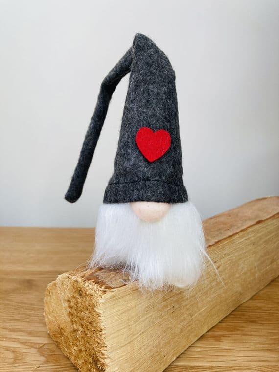 Light Up, Grey Hat Santa/Gonk with Red Heart, Christmas Decoration