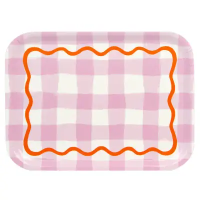 Lilac Checked Wooden Tray