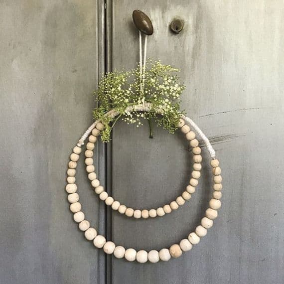 Macrame Wrapped Natural Beaded Wreath