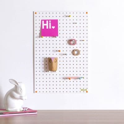 Medium Block Wooden Pegboard with Pegs  - White