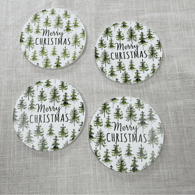 Merry Christmas Trees, Set of 4 Coasters