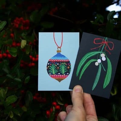 Mistletoe & Bauble Christmas Cards, Pack of 6 by Brie Harrison