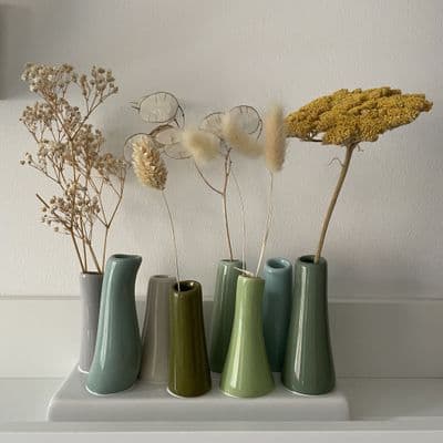 Multi Stem Ceramic Bud Display Vase -  Shades of Green