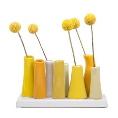 Multi Stem Ceramic Bud Display Vase - Yellow