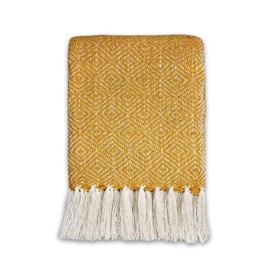 Mustard Diamond Print Throw/Blanket with Tassels