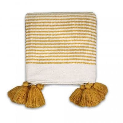 Mustard Stripe Throw/Blanket with Tassels