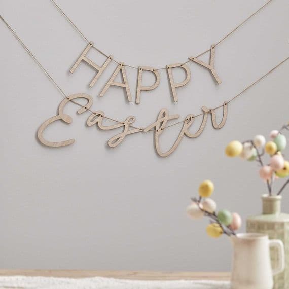 Natural Wood  'Happy Easter' Garland
