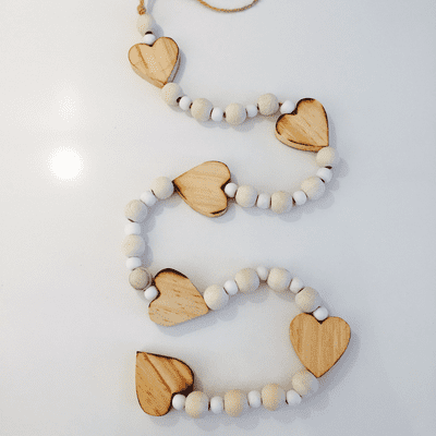 Natural Wooden Chunky Beaded Heart Garland
