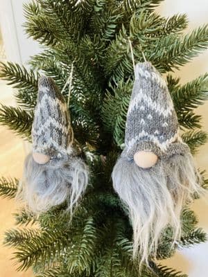 Pair of Felt Gonk /Swedish Tomte Christmas Hanging Decorations, Grey and White