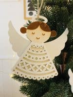 Pair of Wooden Patterned Fretwork Angel Hanging Decorations