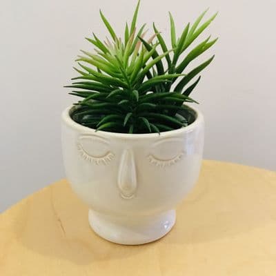 Palest Grey Glazed Face Planter, Small