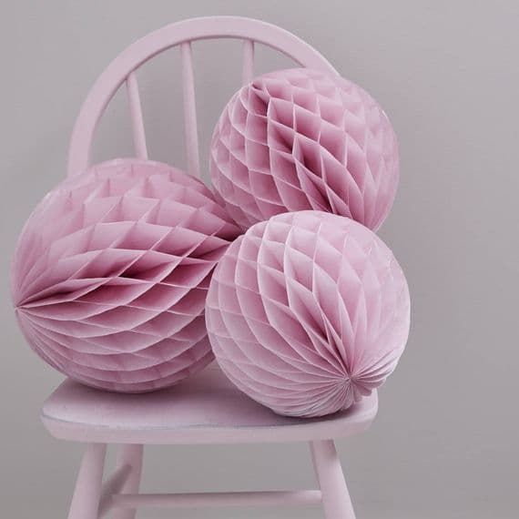 Pastel Pink Paper Honeycomb Paper Balls, Set of 3