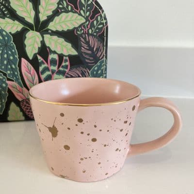 Pink Mug with Gold Paint Splash