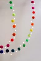 Rainbow  Pom Pom Light Garland, USB Mains or Battery
