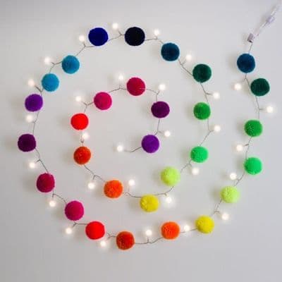 Rainbow  Pom Pom Light Garland, USB Mains or Battery