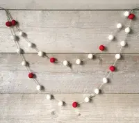 Red and White Felt Ball Garland, 2 metres by East of India