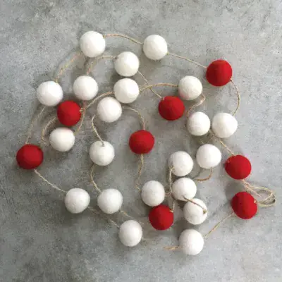 Red and White Felt Ball Garland, 2 metres by East of India