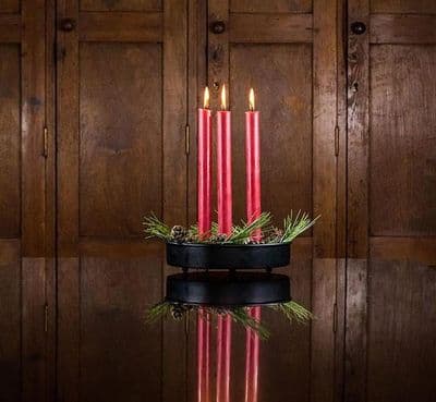 Round Metal  Candle Platter, Candle Holder - Black