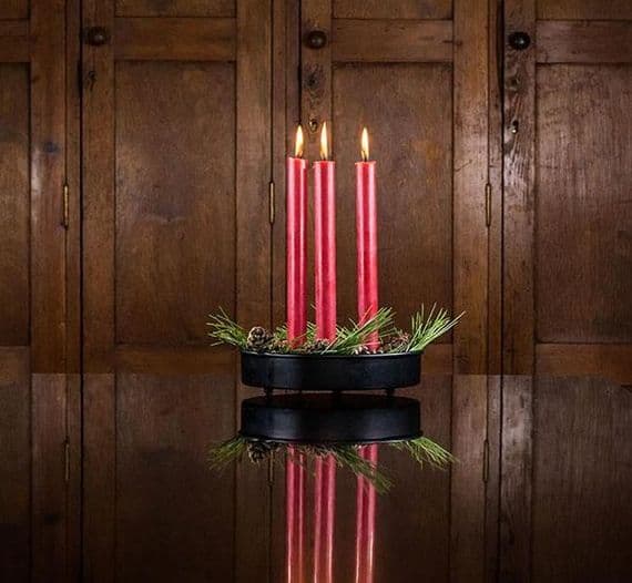 Round Metal  Candle Platter, Candle Holder - Black