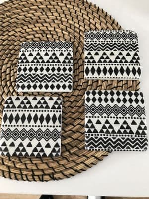 Scandi style Boho Geometric Black and White Coaster Set