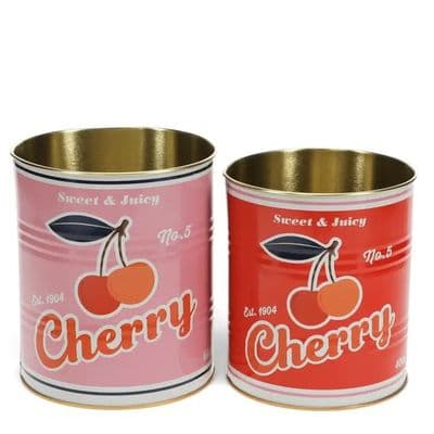 Set of 2 ‘Juicy Cherry’ Cherry Motif Storage Tins