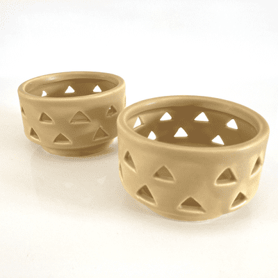 Set of 2 Mustard Cut Out Ceramic Tea Light Holders, Gisela Graham