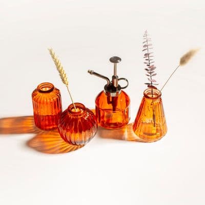 Set of 3 Amber Glass, Vintage Style Bud Flower Vases