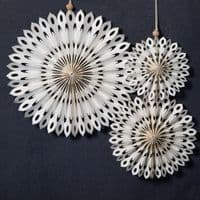 Set of 3, Marble White Paper Snowflake Fan Decorations