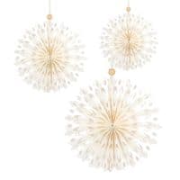Set of 3, Marble White Paper Snowflake Fan Decorations