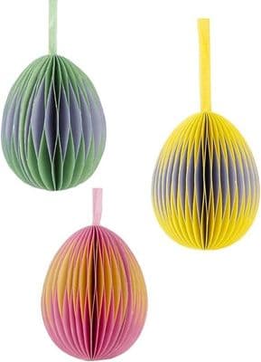 Set of 3, Ombre  Paper  Honeycomb Easter Egg Decorations