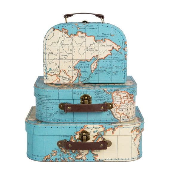 Set of 3 Storage Cases - Vintage Map design