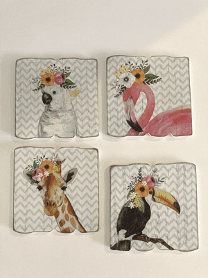 Set of 4 Tropical Wooden Coasters