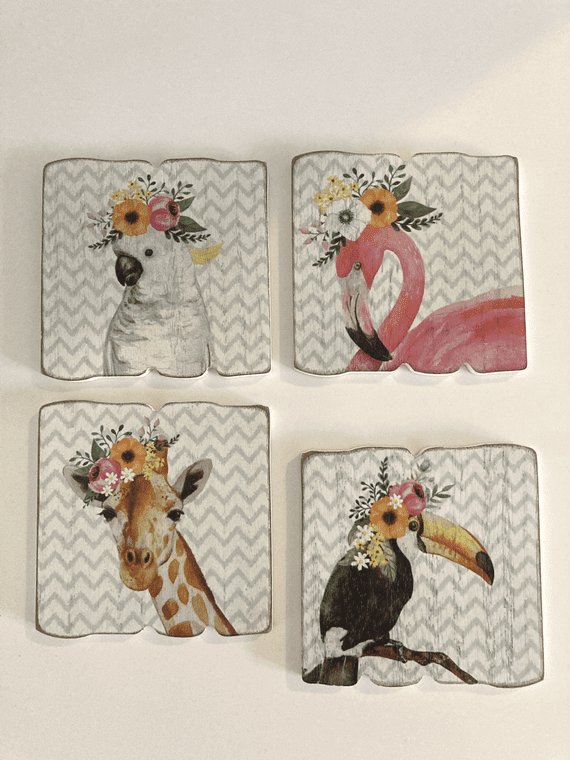 Set of 4 Tropical Wooden Coasters