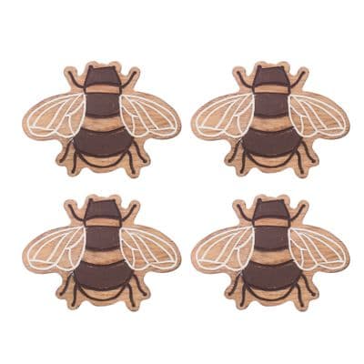 Set of 4, Wooden Bumble Bee Coaster Set