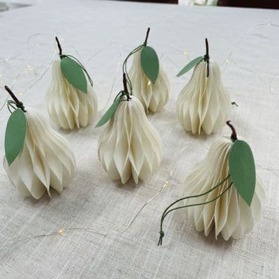 Set of 6, Paper Honeycomb Pear Hanging Decorations