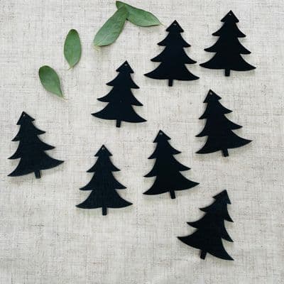 Set of 8, Black Wooden Fir Tree, Hanging Decorations