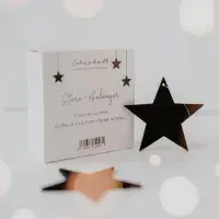Set of 8, Black Wooden Stars, Hanging Decorations