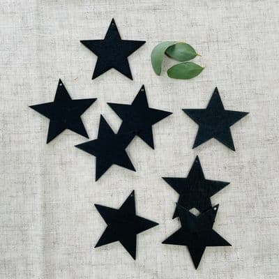 Set of 8, Black Wooden Stars, Hanging Decorations