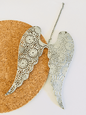Silver Sparkly Fretwork Angel Wings, Hanging Decoration