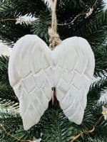 Small Rustic White Carved Wooden Angel Wings