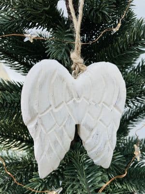 Small Rustic White Carved Wooden Angel Wings