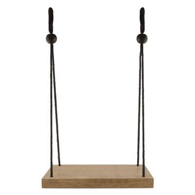 Small Rustic Wooden Hanging Shelf, Black Rope