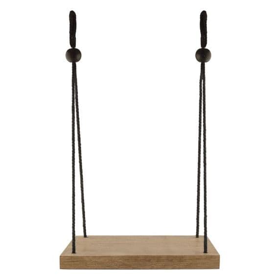 Small Rustic Wooden Hanging Shelf Black Rope