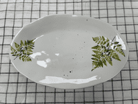 Speckled White Oval Platter with Fern Design by Gisela Graham